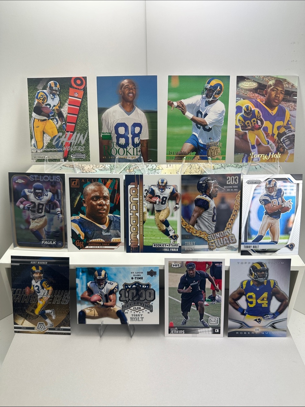 St. Louis Rams Greatest Show on Turf Bruce and Holt rookies w/ Warner/Faulk